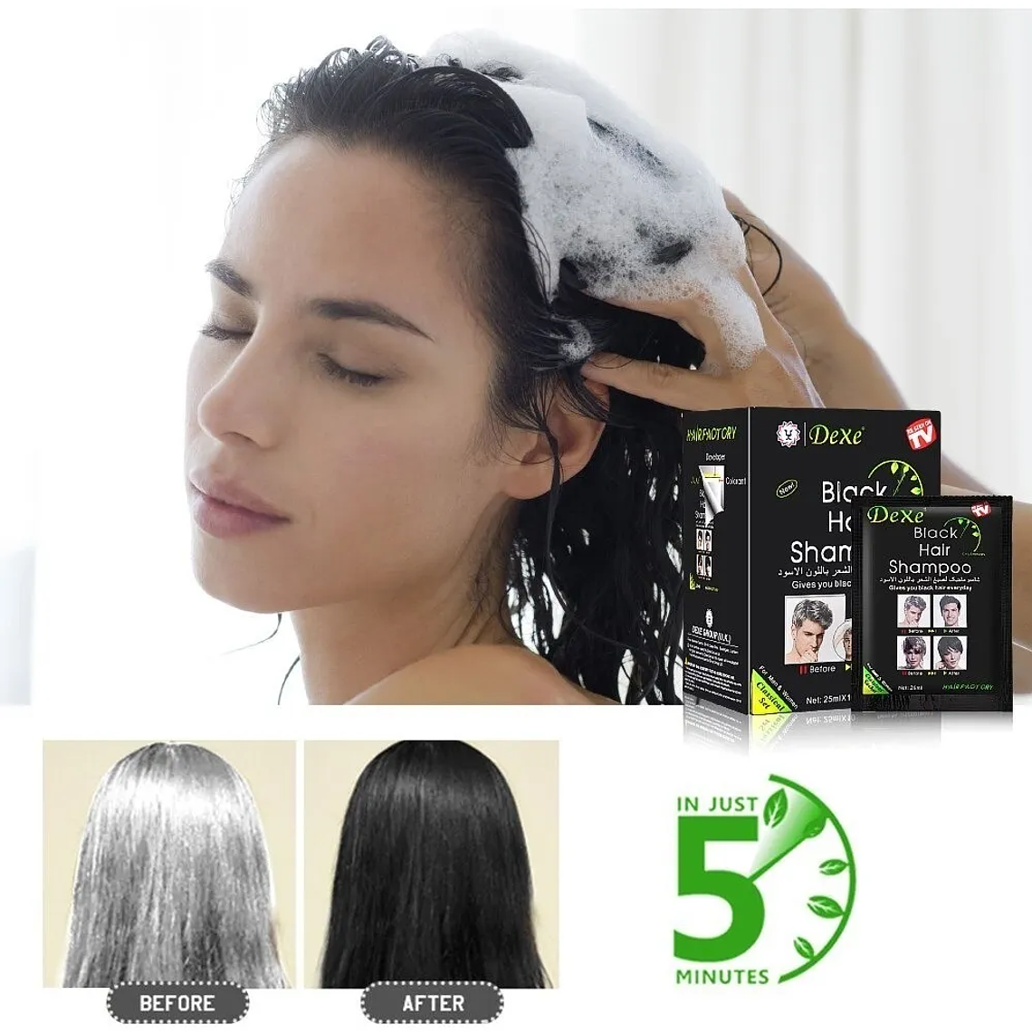 Shampoo DEXE  Cubre Canas En 5 Minutos. Caja De 10 Sachets 2