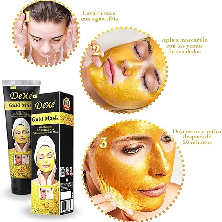 Mascarilla Facial Dorada con Colágeno y Carbón Activado para el Cuidado de la Piel, Rejuvenece y Aclara la Piel, Anti Arrugas, Hidratante Facial, Peel Off Mask, Tubo con 120g 4