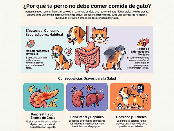 Por que tu perro no debe comer comida de gatos