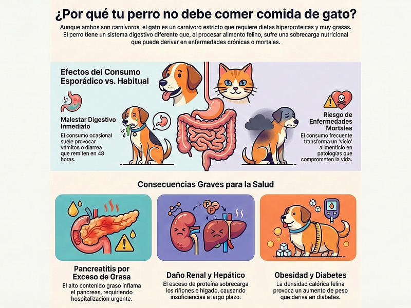 Por que tu perro no debe comer comida de gatos