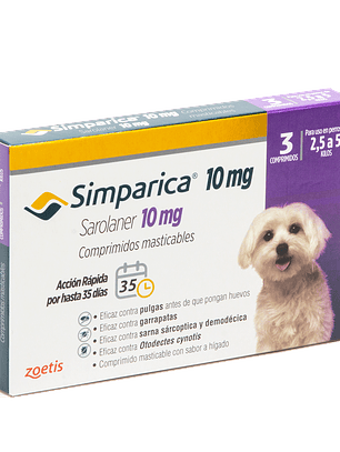 Simparica 10mg - 2.6 a 5.0kg - Caja de 3 comprimidos