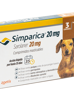 Simparica 20mg - 5.1 a 10.0kg - Caja de 3 comprimidos