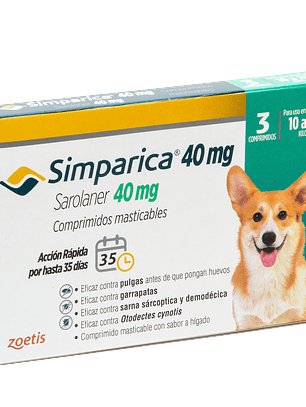 Simparica 40mg - 10.1 a 20.0kg - Caja de 3 comprimidos