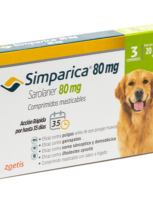 Simparica 80mg - 20.1 a 40.0kg - Caja de 3 comprimidos