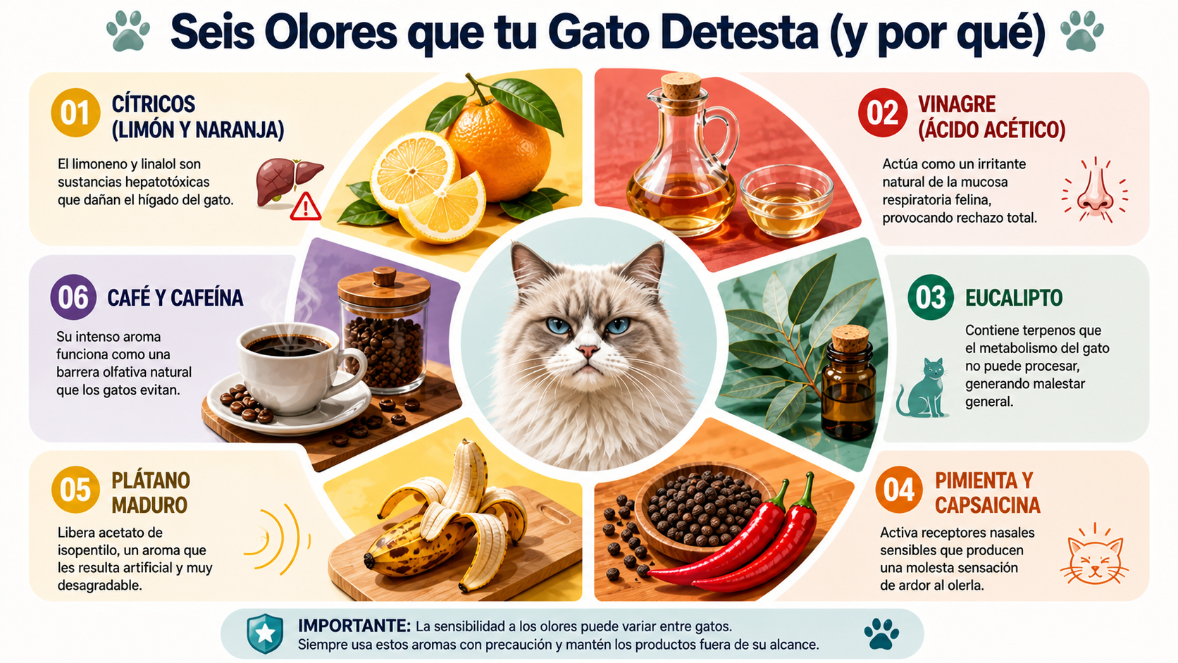 ¿Cómo afectan los olores cítricos y el vinagre a la salud felina?