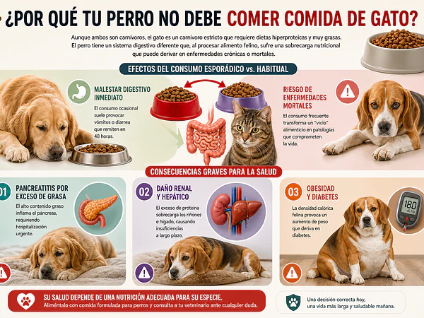Por que tu perro no debe comer comida de gatos
