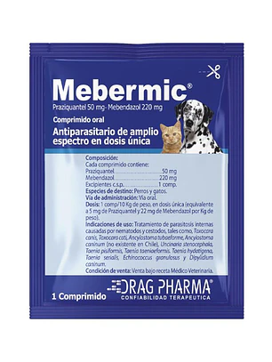 Mebermic para Perros y Gatos. 1 Comprimido (hasta 10 kg por comprimido).