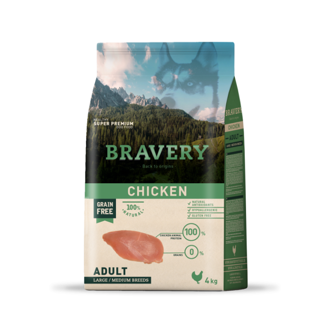 Bravery Chicken Adulto Large/Medium 4kg Alimento Para Perro  1