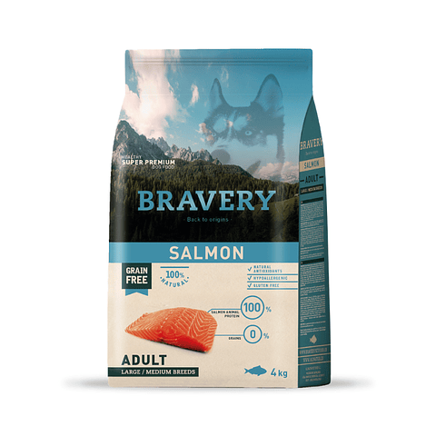 Bravery Salmon Adulto Large/Medium 4kg Alimento Para Perro 