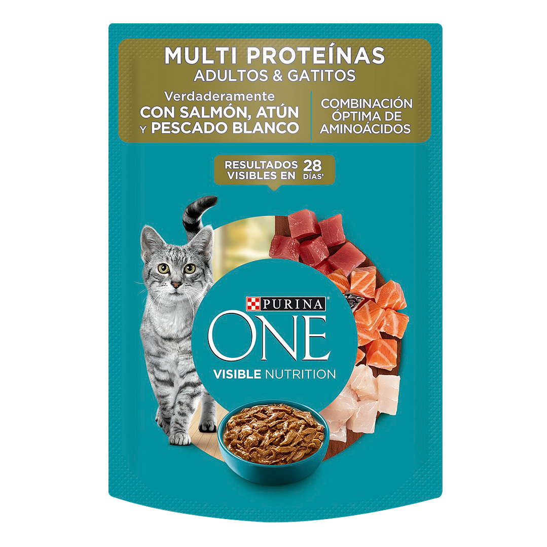 Sachet Purina One Adultos y Gatitos - Multi Proteínas (85 gr.) 1
