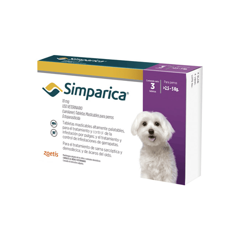 Simparica antiparasitario para perros de 2.5 a 5 Kg. (3 comprimidos)