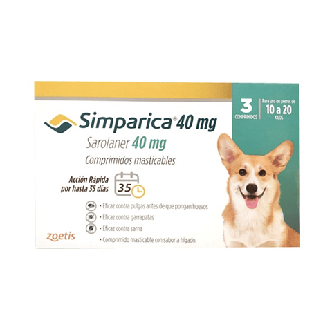 Simparica antiparasitario para perros de 10 a 20 Kg. (3 comprimidos)