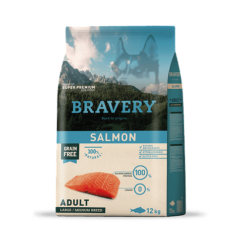 Bravery Salmon Adulto Large/Medium 12kg Alimento Para Perro 