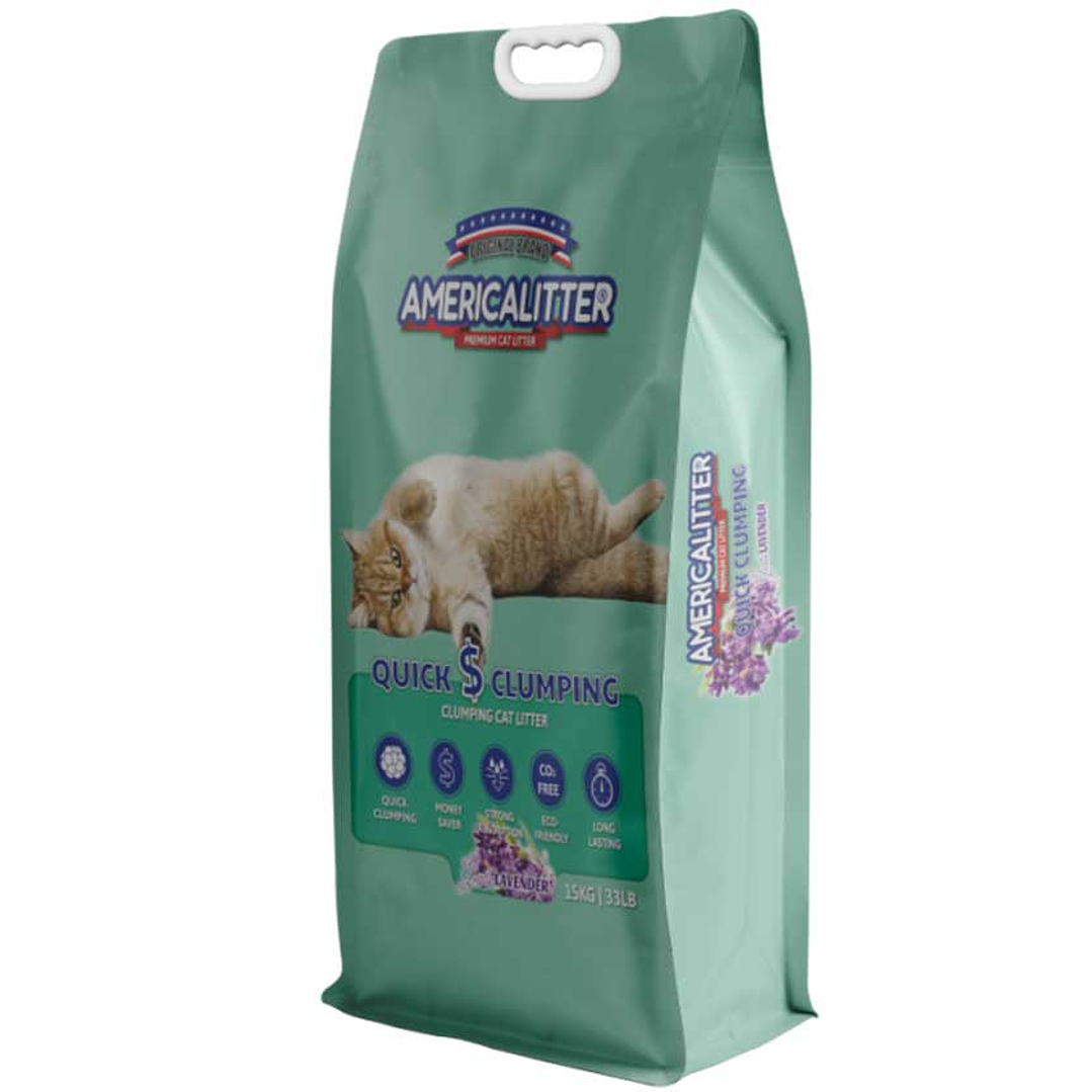 Arena sanitaria America Litter Quick Clumping aroma lavanda 7 Kg. 1