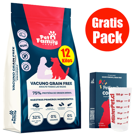 PetFamily Grain Free 12 kg - Gratis pack (Vaso medidor y Petfamily cookies)
