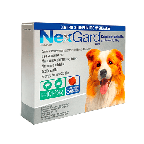 Nexgard 10 a 25 kilos (3 tabletas masticables) - antiparasitario para perros