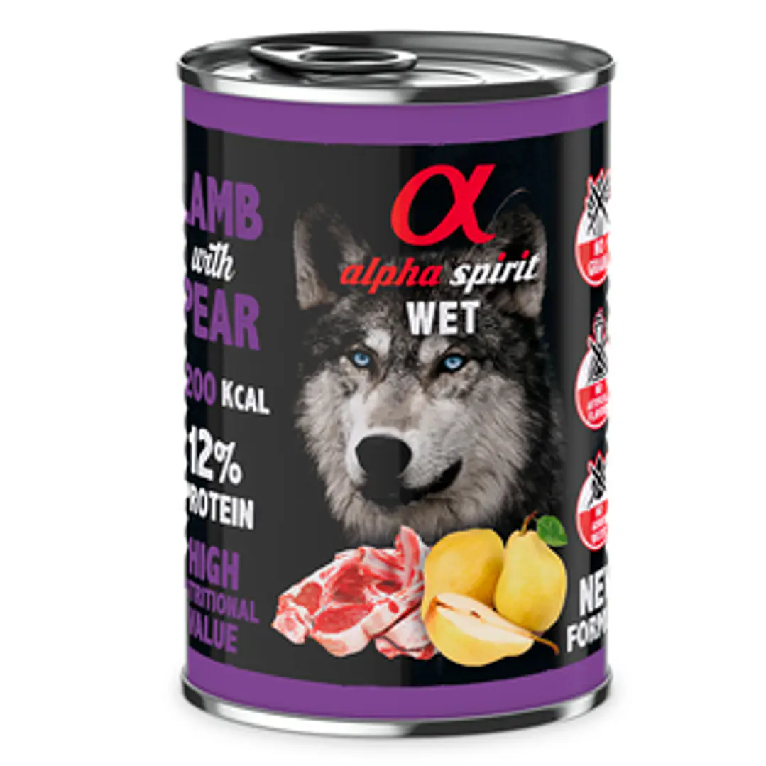 Alpha Spirit Alimento Húmedo Natural para Perro Cordero con Pera, 400 g 1