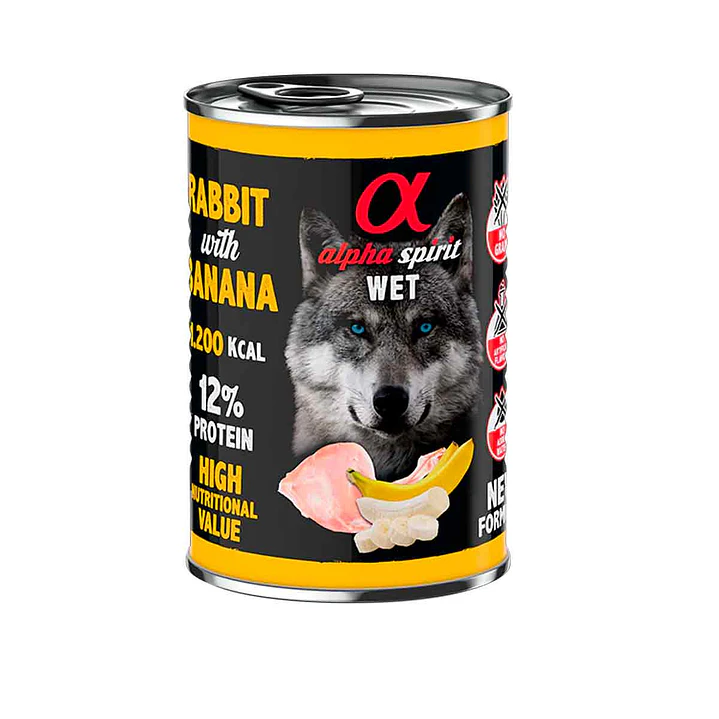 Alpha Spirit Alimento Húmedo Natural para Perro Conejo con Platano, 400 g 1
