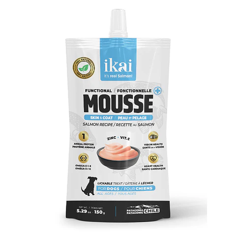 Ikai Snacks para Perros – Mousse Funcional de Salmón Piel y Pelaje 150 gr