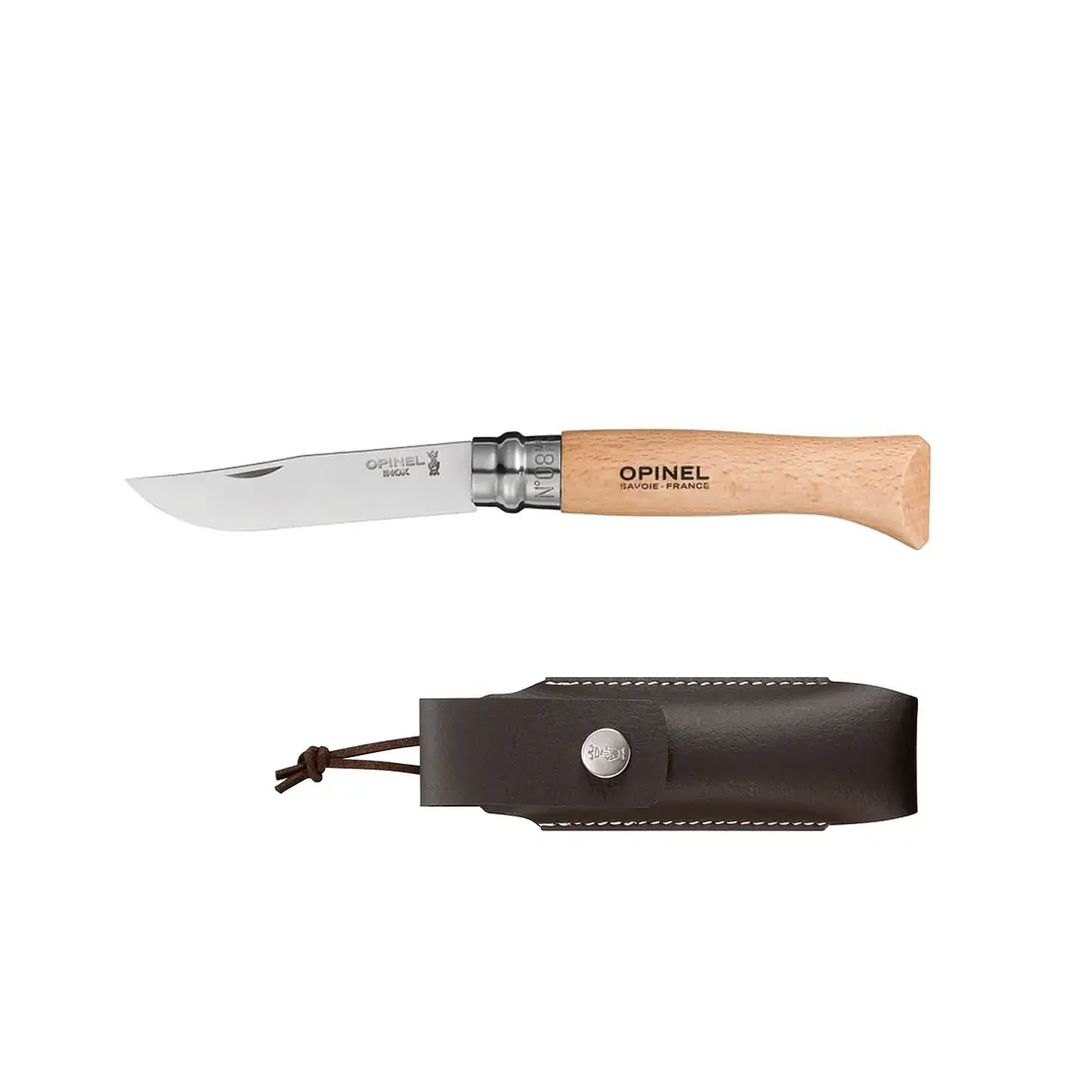 OPINEL N°8 stainless steel + sheath set (FUNDA cuero)