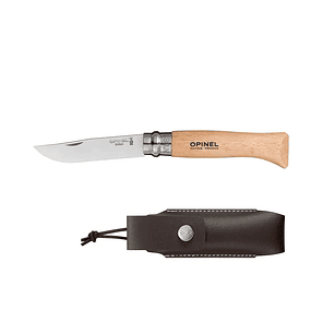 OPINEL N°8 stainless steel + sheath set (FUNDA cuero)