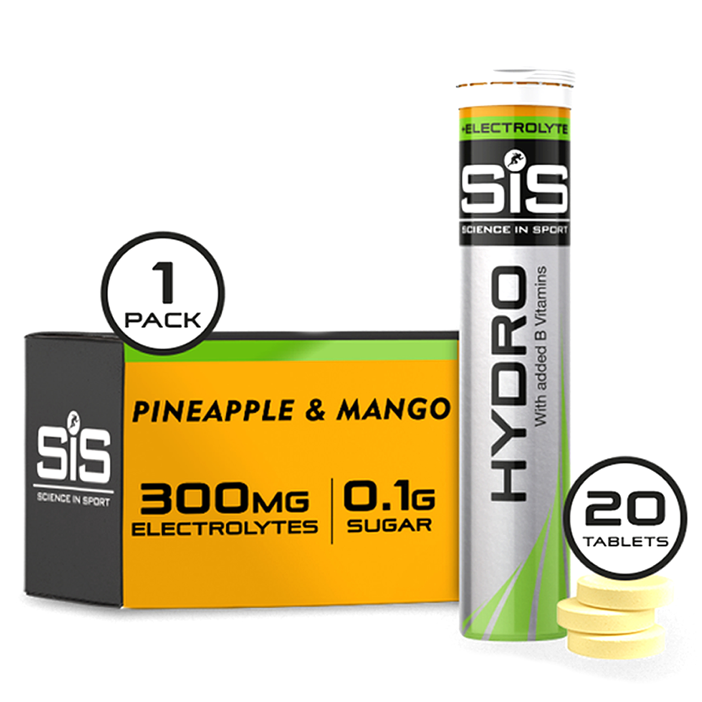 TABLETAS ELECTROLITOS SIS HYDRO 20T CAJA CON 8U PIÑA MANGO 1