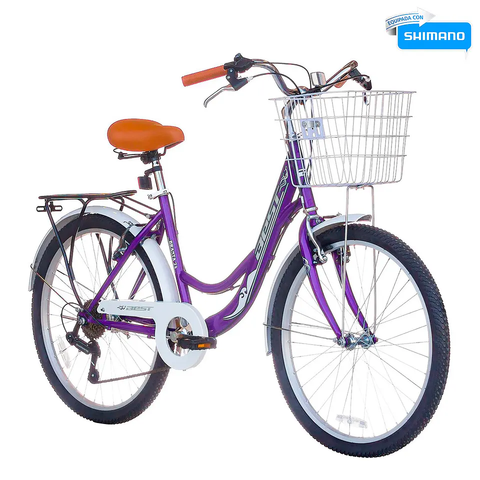 BICICLETA BEST BRANTA CITY ARO 24 ACERO 6V. V-BRAKE DAMA TALLA 16 MORADO / BLANCO 6