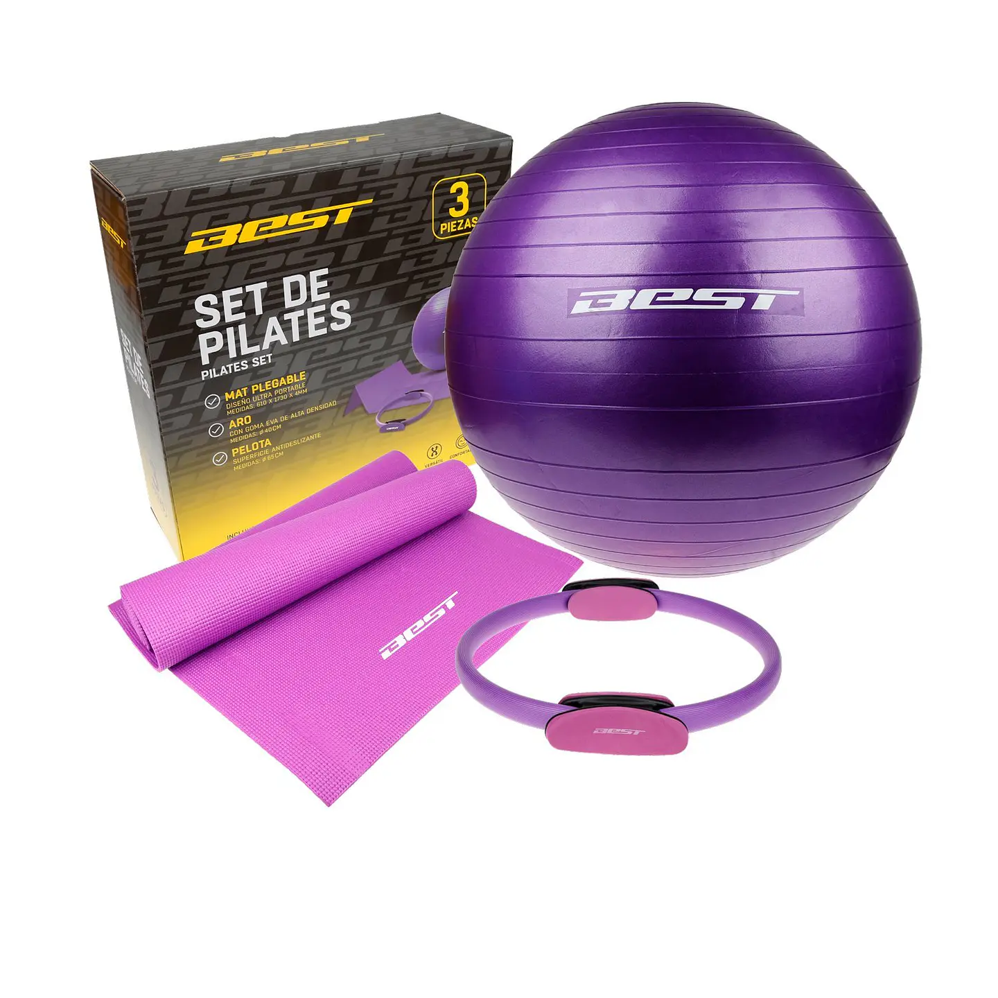 SET FITNESS BEST (1 ARO PILATES - 1 PELOTA YOGA - 1 MAT YOGA) JY-FTS002 1