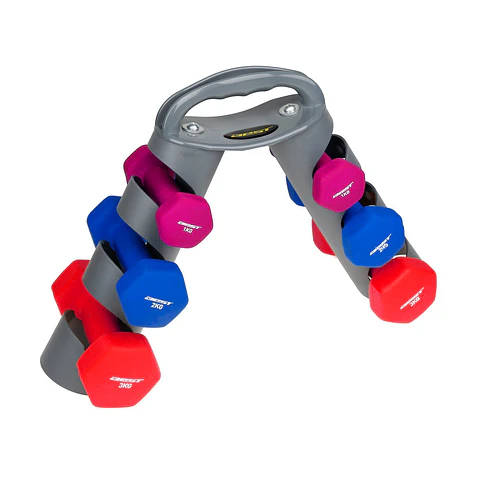 SET MANCUERNAS NEOPREN BEST (1KG-2PCS, 2KG-2PCS, 3KG-2PCS) CON STAND JY-DBS112F