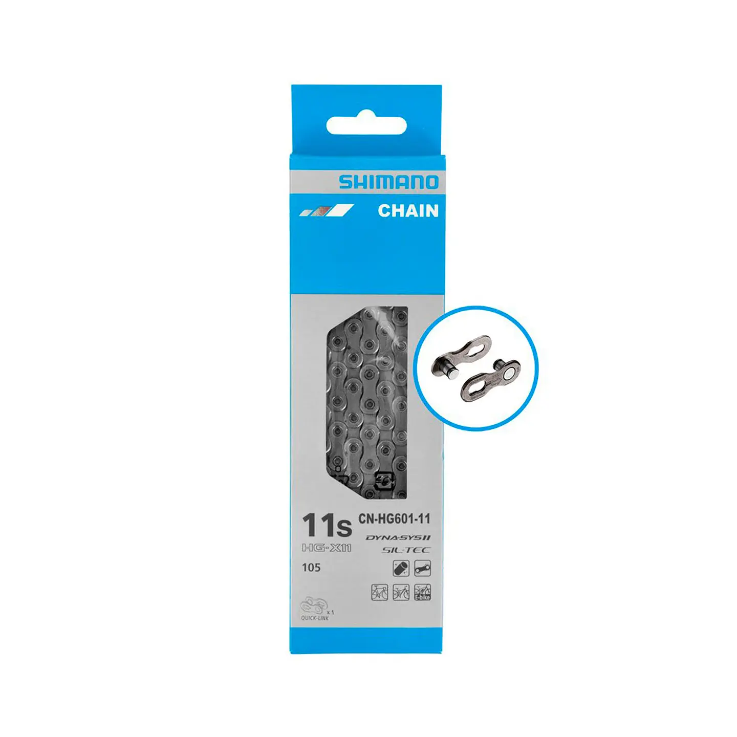 CADENA SHIMANO CN-HG601-11, FOR 11-SPEED(ROAD/MTB/E-BIKE COMPATIBLE), 126 LINKS(W/QUICK-LINK, SM-CN9 1