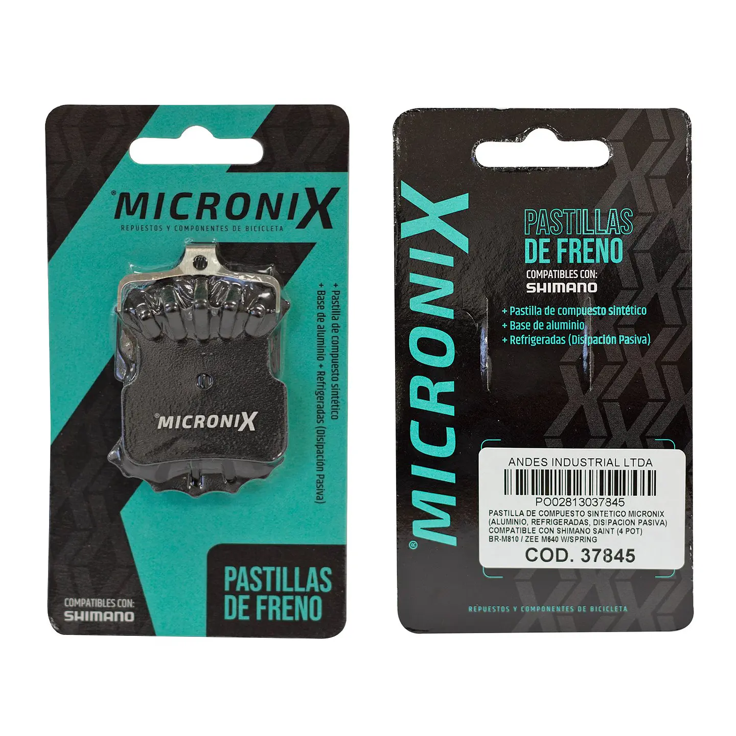 PASTILLA DE COMPUESTO SINTETICO MICRONIX COMP CON SHIMANO SAINT (4 POT) BR-M810 / ZEE M640 W/SPRING 1