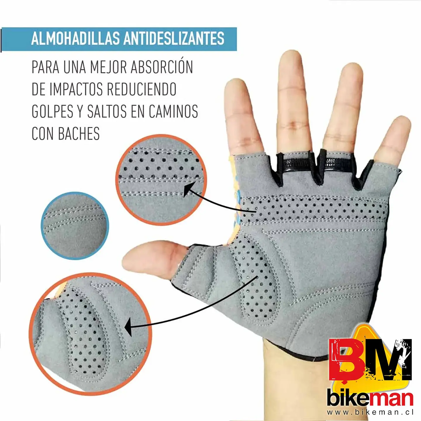Guante OnWheels Gel Celeste Naranja 2