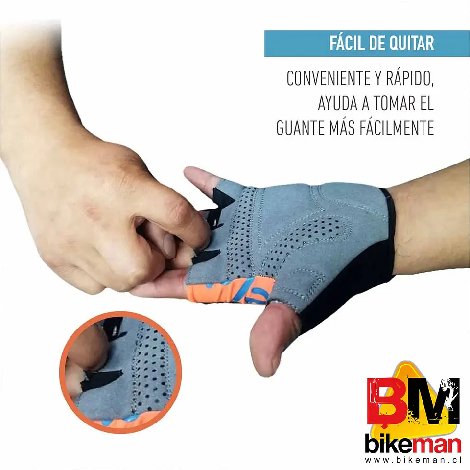 Guante OnWheels Gel Celeste Naranja 3