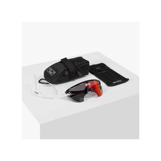 SCICON AEROWING LAMON ÓCULOS DE SOL PRETOS BRILHANTES (LENTE VERMELHA MULTIESPELHO)