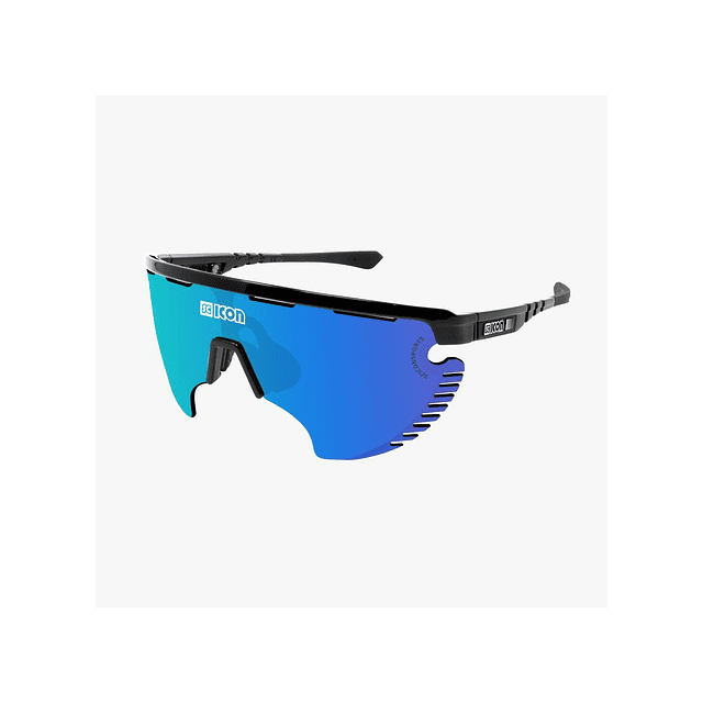 SCICON AEROWING LAMON ÓCULOS DE SOL PRETOS BRILHANTES (LENTE AZUL MULTIESPELHO)