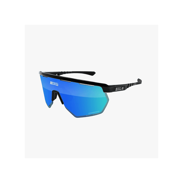 SCICON AEROWING ÓCULOS DE SOL PRETOS BRILHANTES (LENTE AZUL MULTIESPELHO)
