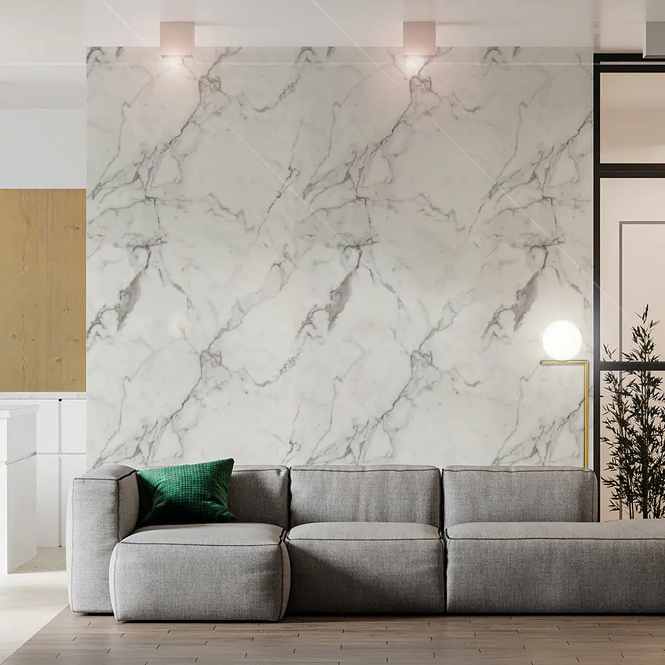 Plancha PVC estilo mármol, White para pared 122 x 244cm 2