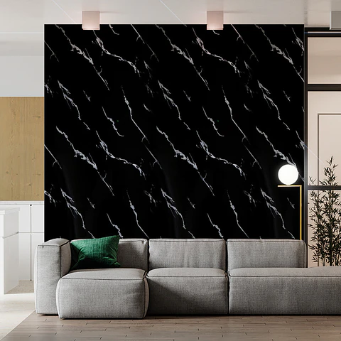 Plancha PVC estilo mármol, Black Curve para pared 122 x 244cm