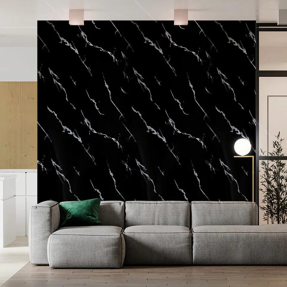Plancha PVC estilo mármol, Black Curve para pared 122 x 244cm 2