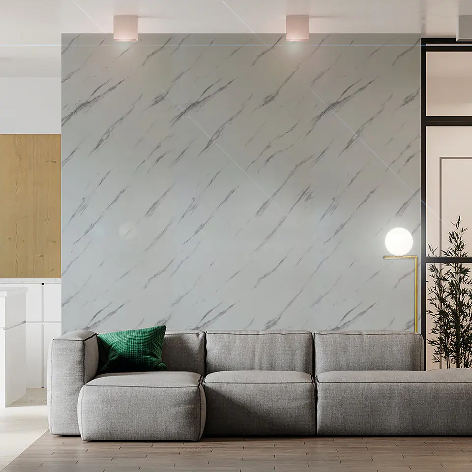 Plancha PVC estilo mármol, White Line para pared 122 x 244cm 2