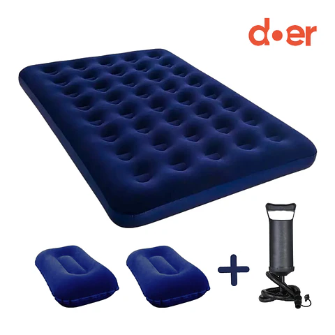 Colchón inflable Doble 191x137x22 con inflador manual y 2 almohadas