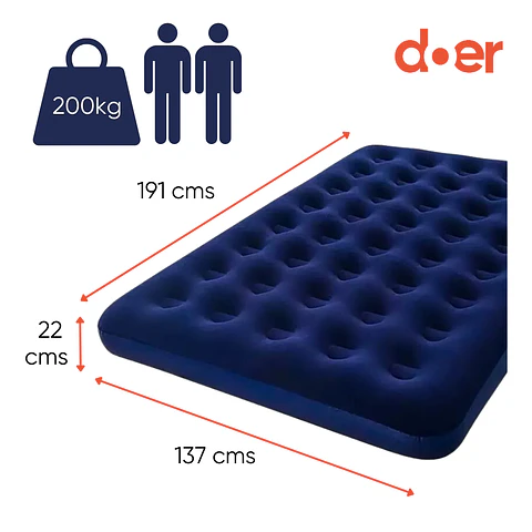 Colchón inflable Doble 191x137x22 con inflador manual y 2 almohadas
