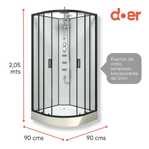 Cabina de ducha Oasis Large con hidromasaje 90x90x205cm diseño curvo marco negro