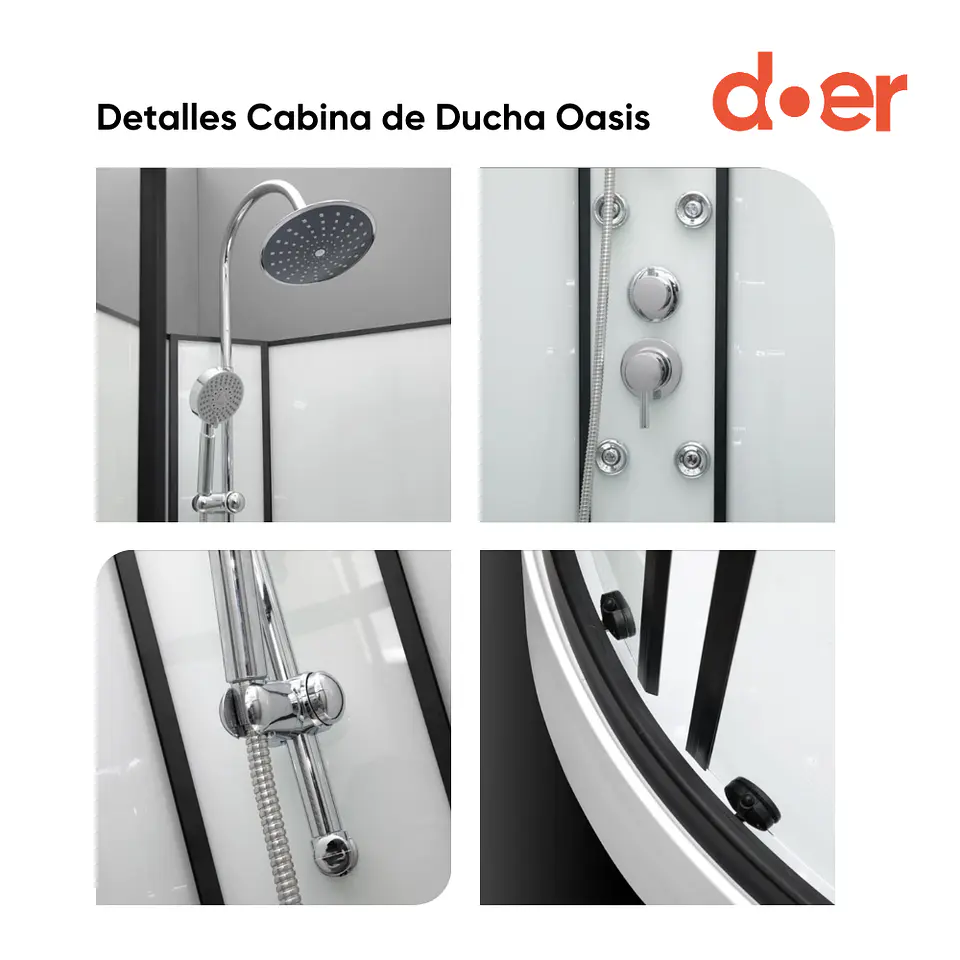 Cabina de ducha Oasis Large con hidromasaje 90x90x205cm diseño curvo marco negro 3
