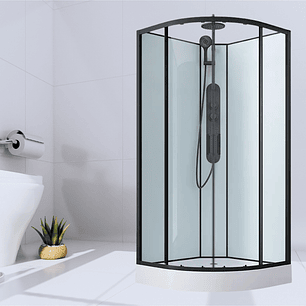 SHOWER CURVO 90X90 CON HIDROMASAJE Y PANEL NEGRO