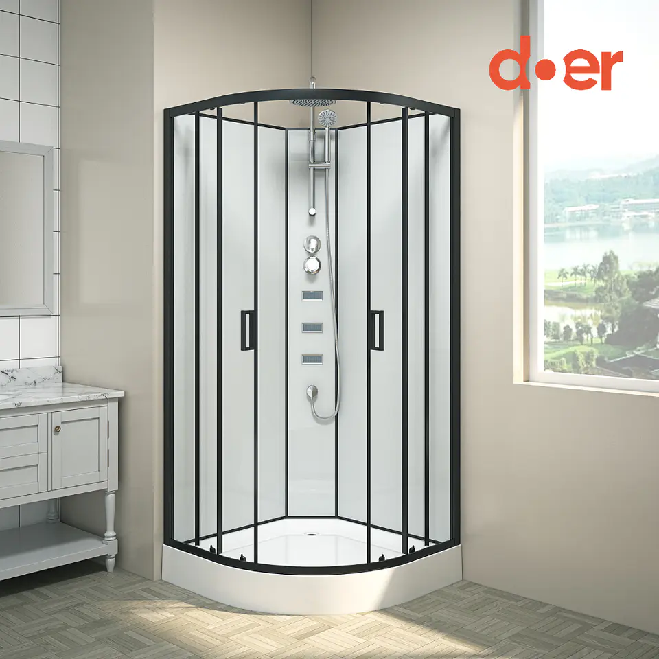 Cabina de ducha Oasis Large con hidromasaje 90x90x205cm diseño curvo marco negro 4