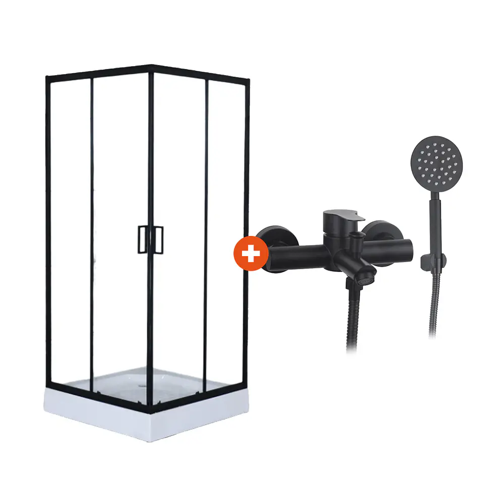 Combo Cabina de Ducha 80x80x200 + Monomando TinaDucha Negro 1