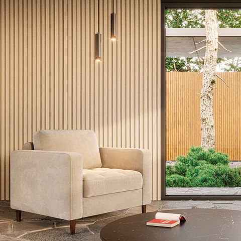 Wall Panel WPC Decorativo Haya Beige, 240x16, 22mm, Caja 10 Unids.