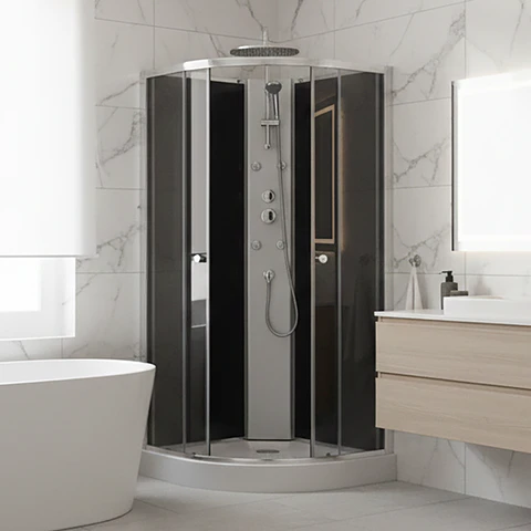 Cabina de Ducha Neptuno Black 90x90x205cm, diseño curvo