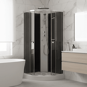 Cabina de Ducha Neptuno Black 90x90x205cm, diseño curvo